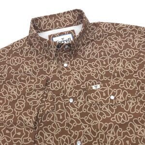 Ferrell Mens Vented Pearl Snap Shirt Brown Rope Pattern Short Sleeve Western S